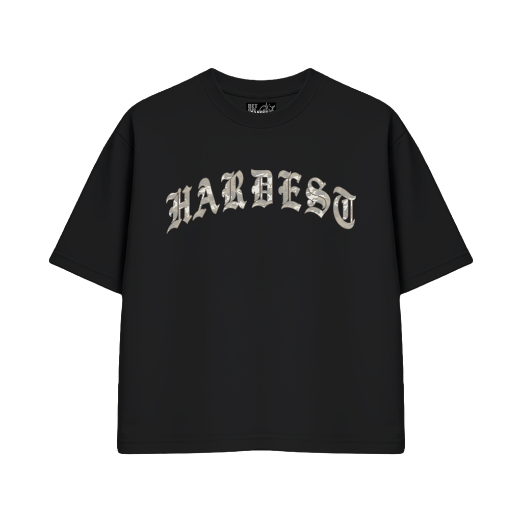 ARCHED CAMO BOXY TEE IN BLACK