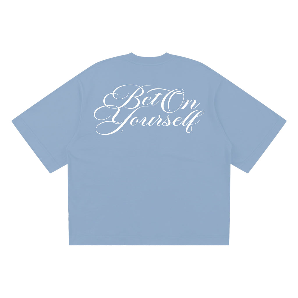 SCRIPT BOXY TEE IN POWDER BLUE