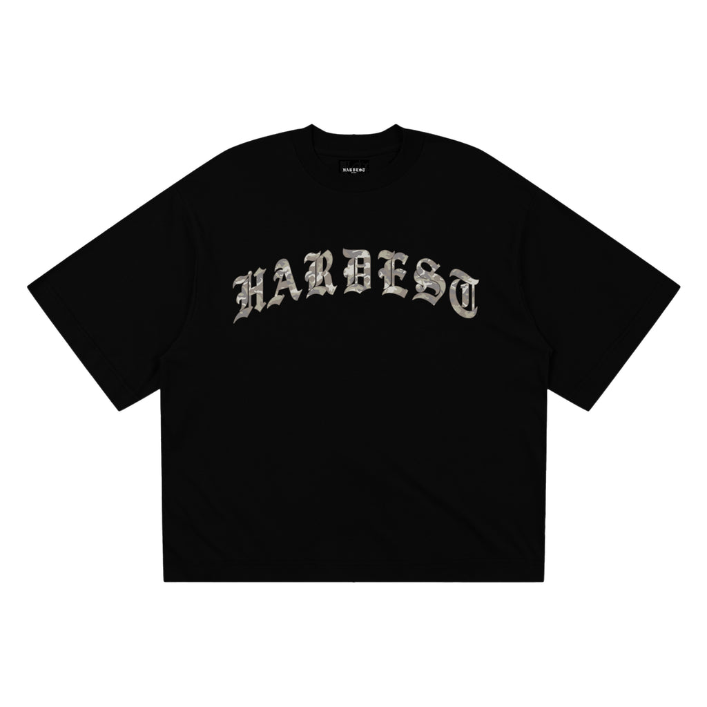 ARCHED CAMO BOXY TEE IN BLACK