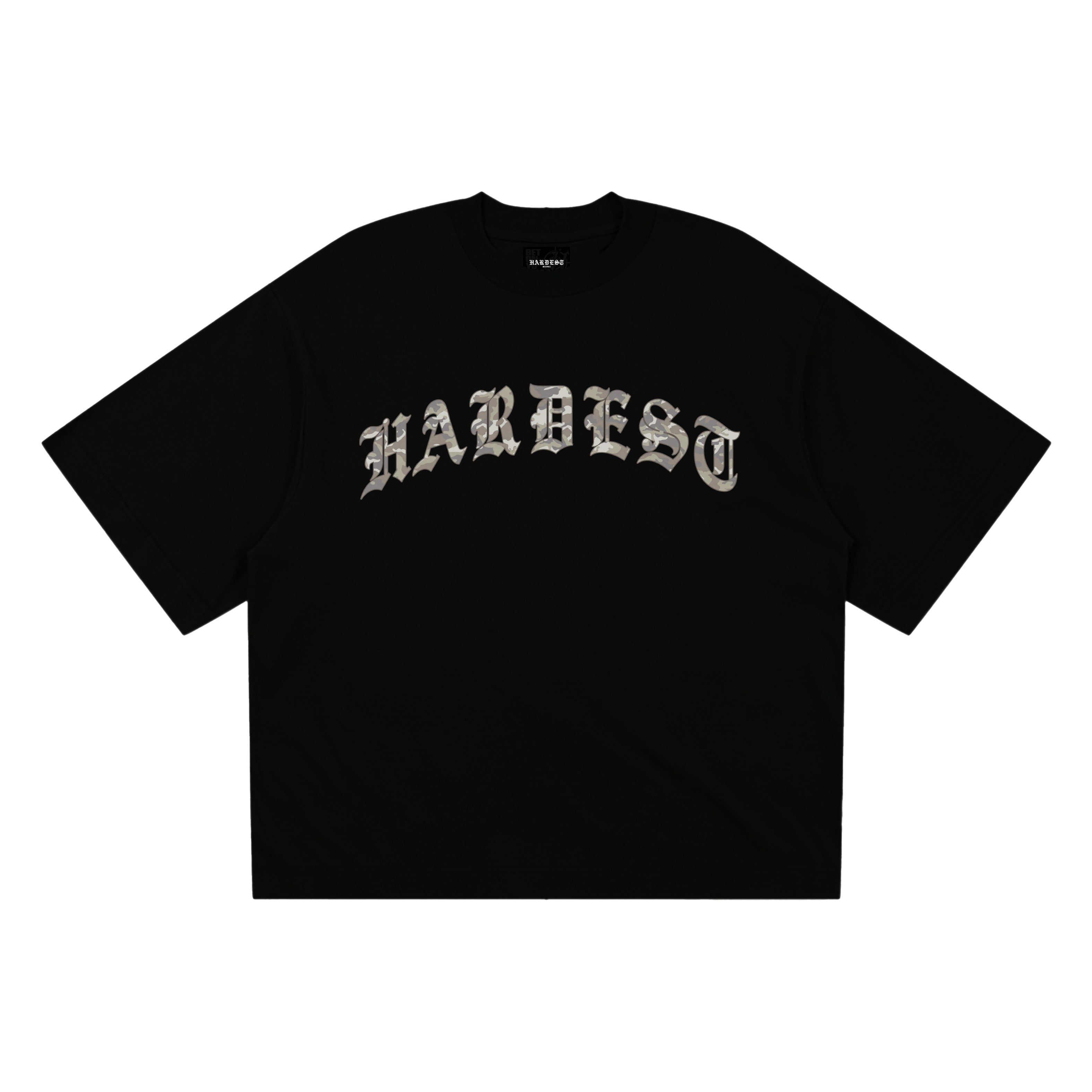 ARCHED CAMO BOXY TEE IN BLACK
