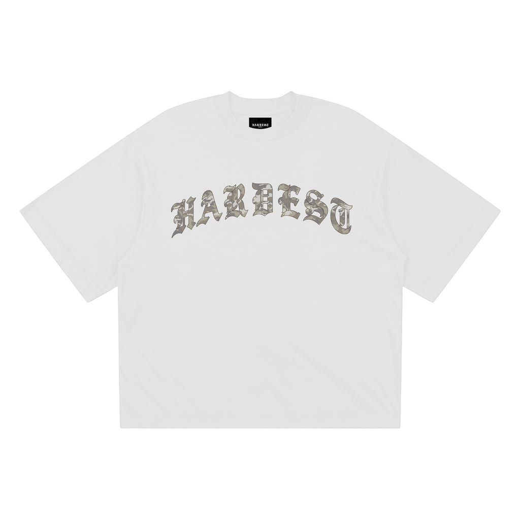 ARCHED CAMO BOXY TEE IN WHITE