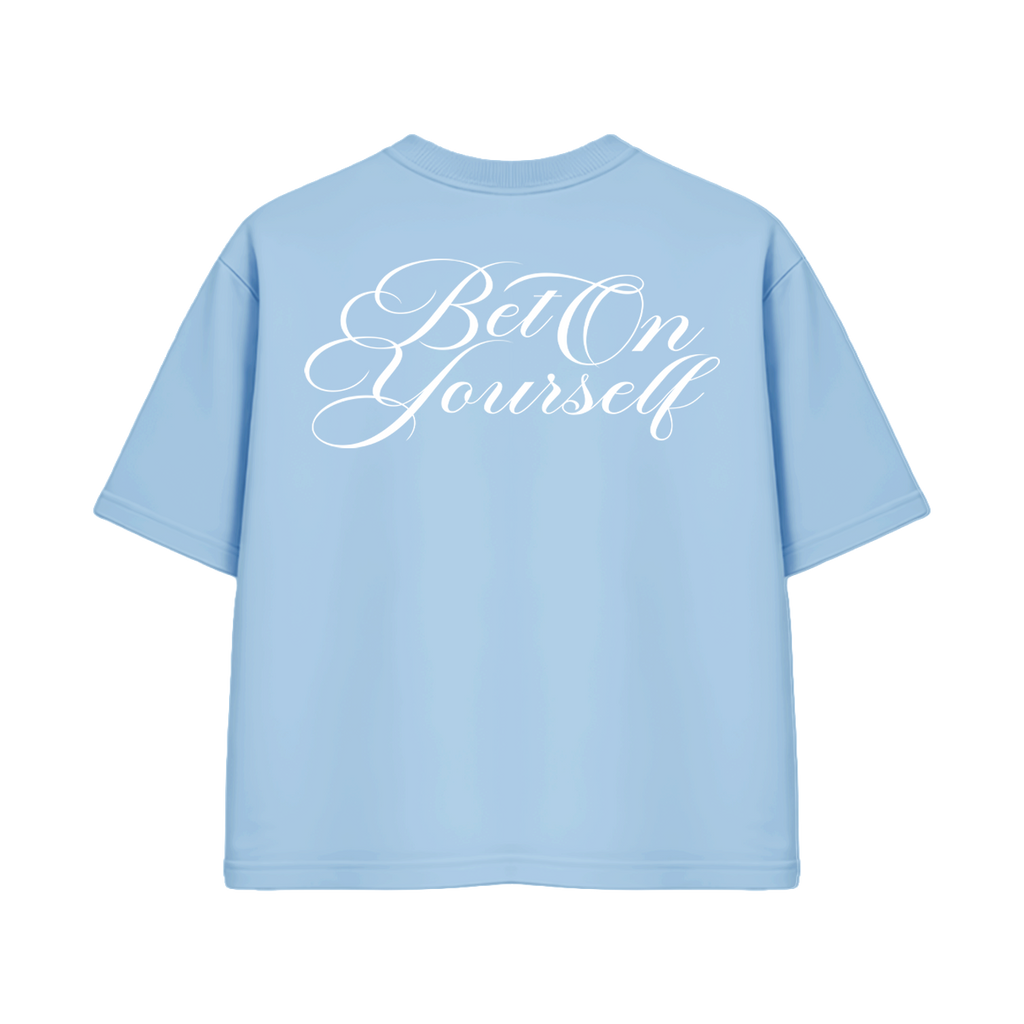 SCRIPT BOXY TEE IN POWDER BLUE