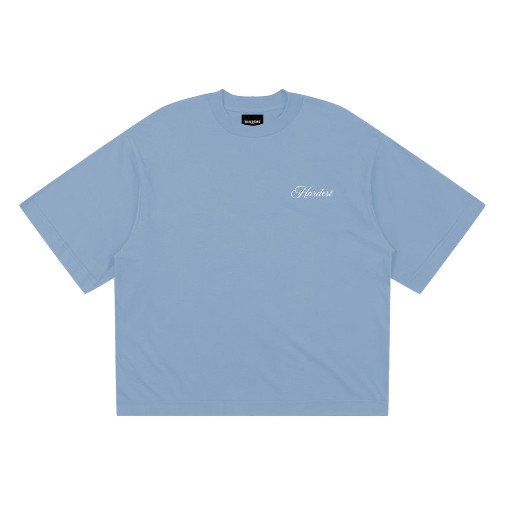 SCRIPT BOXY TEE IN POWDER BLUE