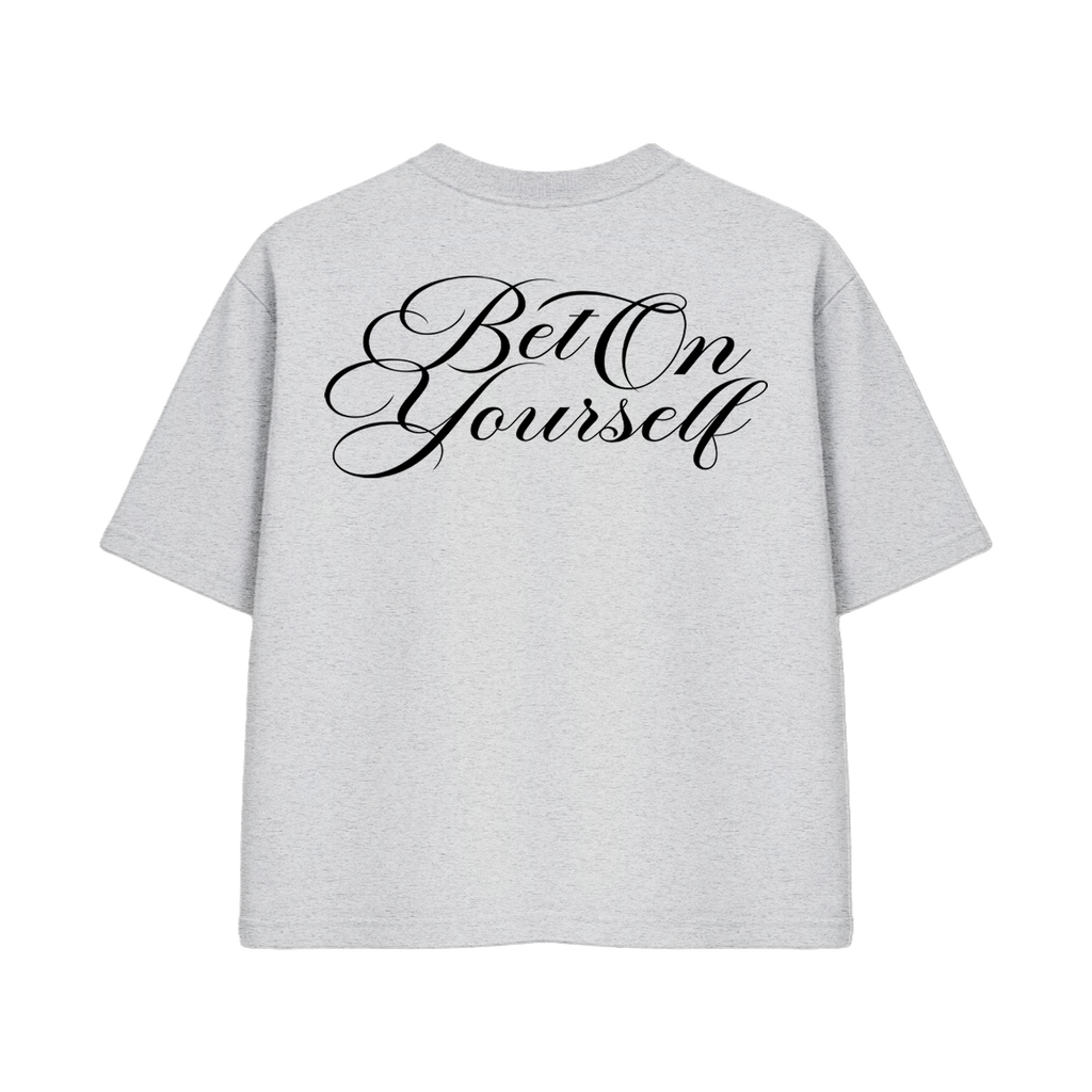 SCRIPT BOXY TEE IN OATMEAL GRAY