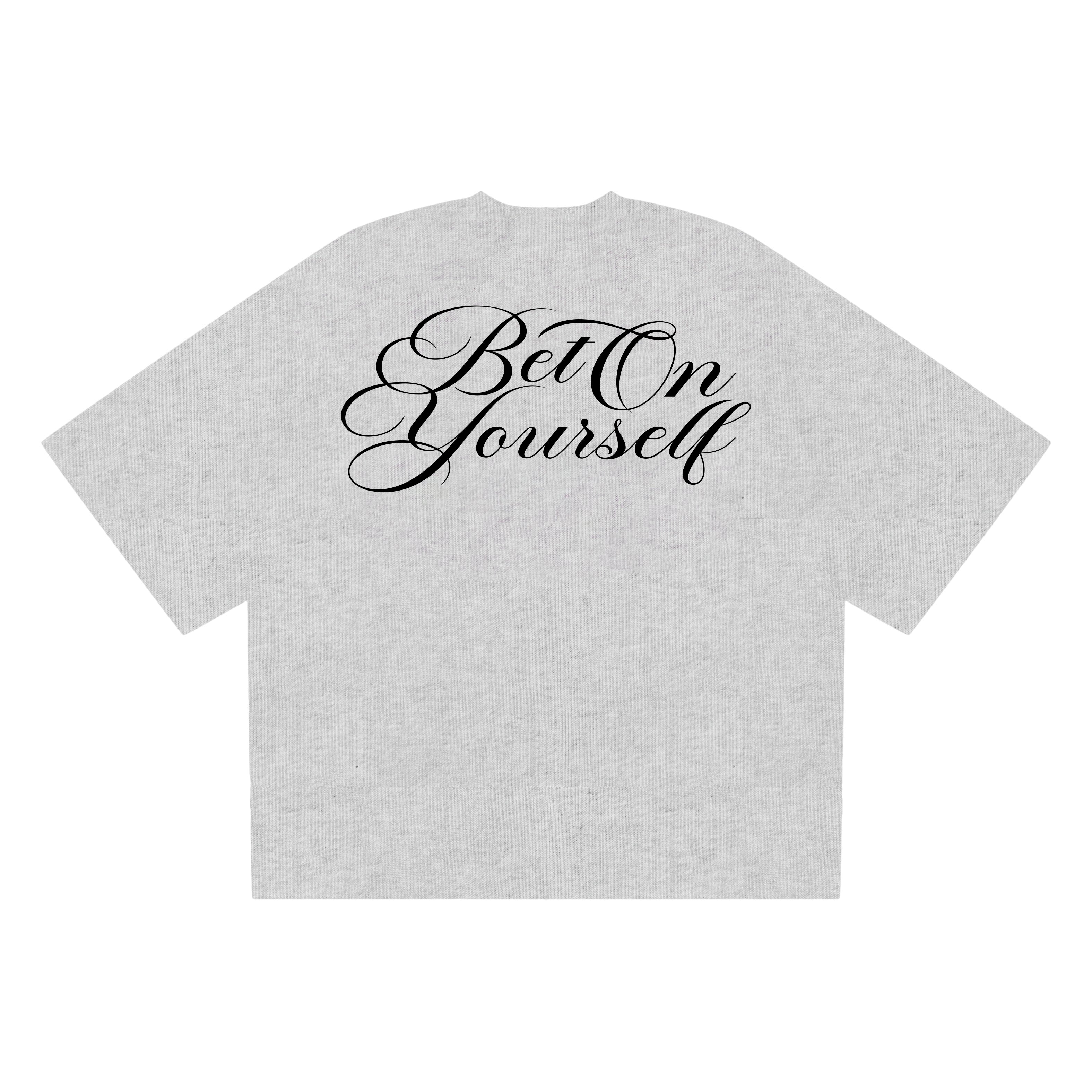 SCRIPT BOXY TEE IN OATMEAL GRAY