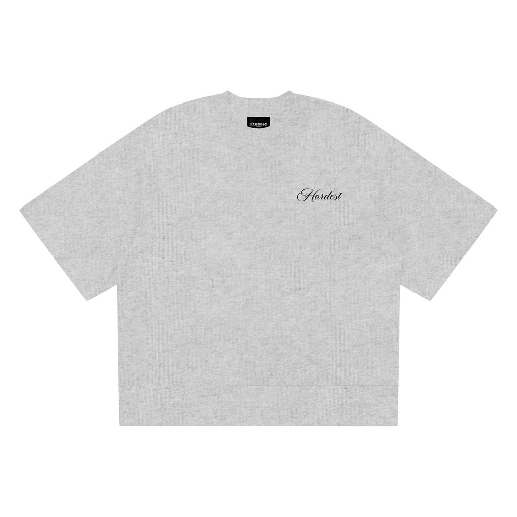 SCRIPT BOXY TEE IN OATMEAL GRAY