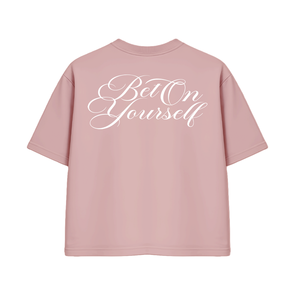 SCRIPT BOXY TEE IN SALMON PINK