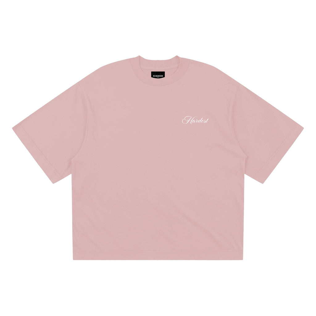 SCRIPT BOXY TEE IN SALMON PINK