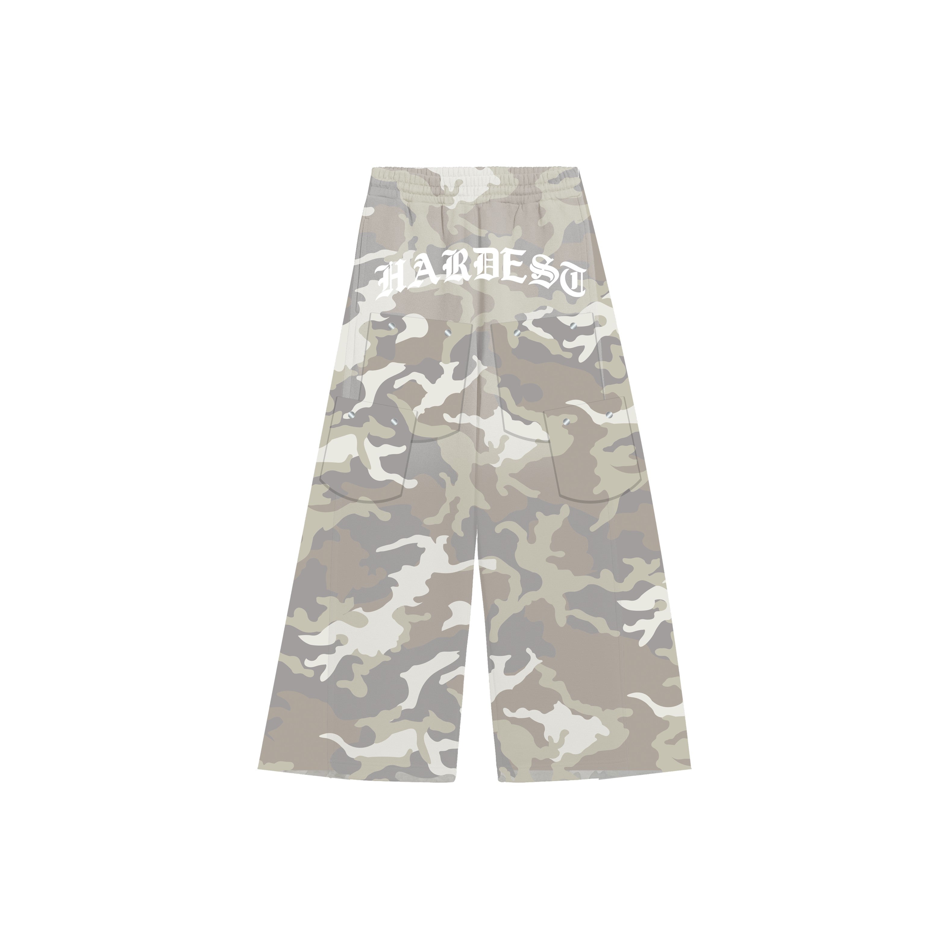 ARCHED CAMO BAGGY PANTS IN SAND CAMO