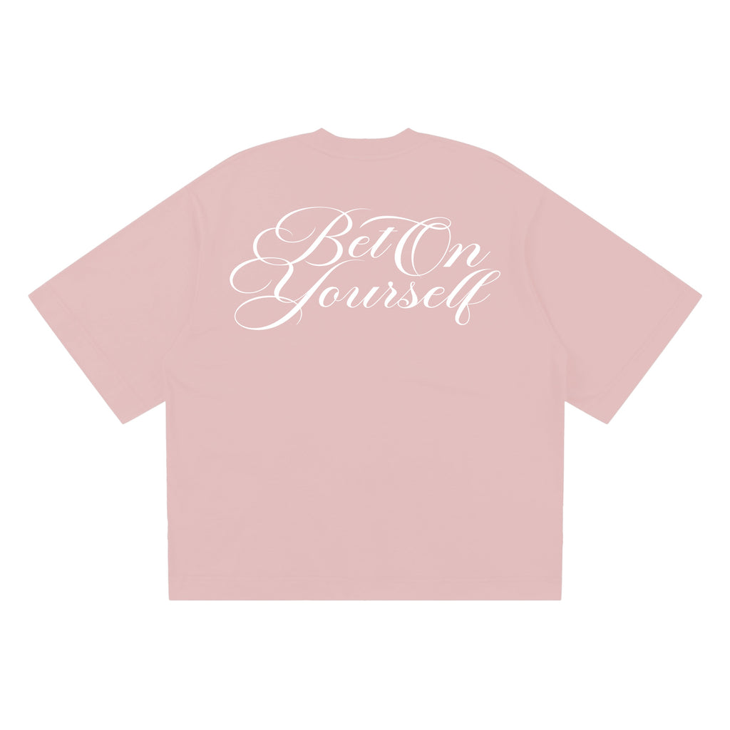 SCRIPT BOXY TEE IN SALMON PINK
